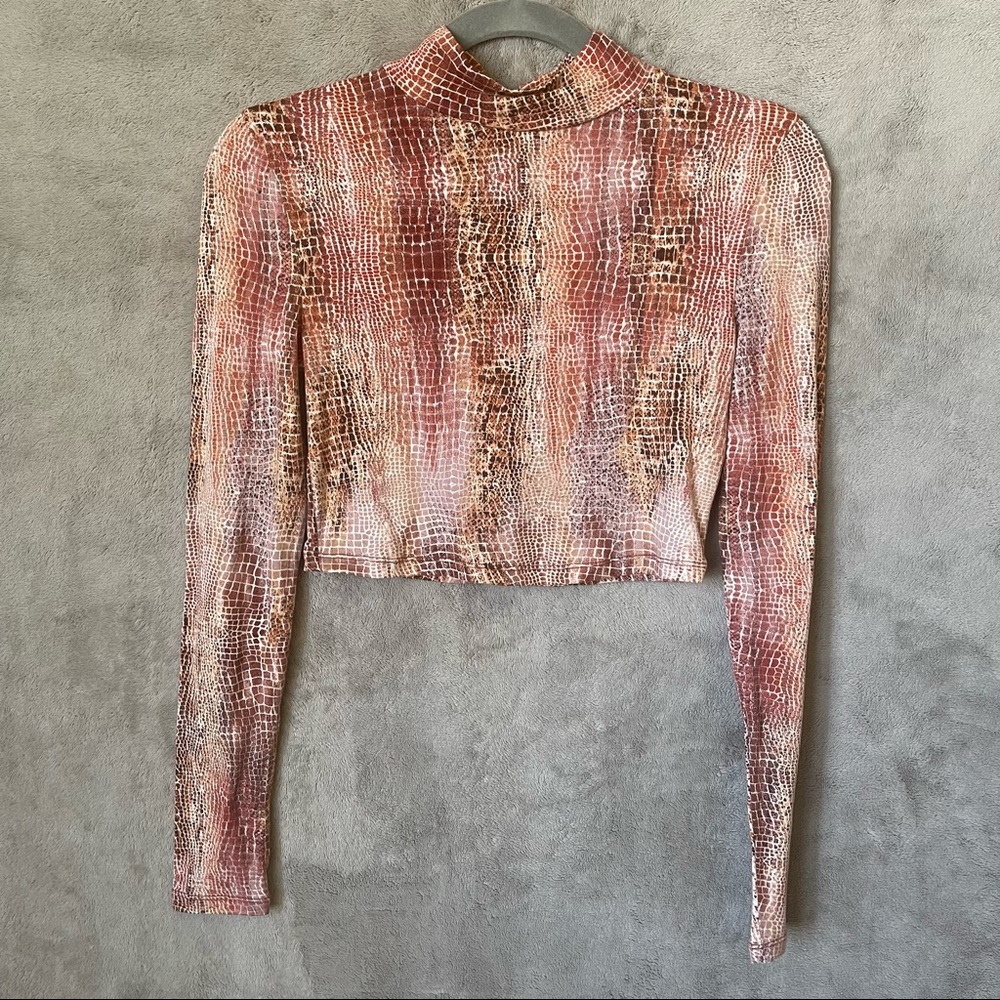 Multicolor Snakeskin Mock Neck Long Sleeve Top